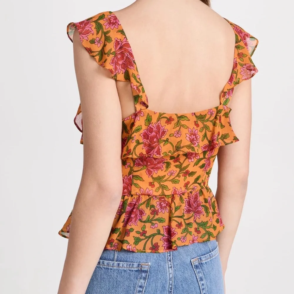 Floral Ruffle V-Neck Top - Yellow and Pink - Picture 5 of 9